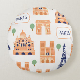 Seamless pattern with Parisian landmarks paris sig Round Cushion