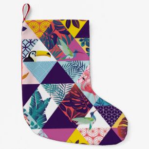 seamless pattern with Parrot, Toucans, Hummingbird Small Christmas Stocking