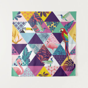 seamless pattern with Parrot, Toucans, Hummingbird Tapestry