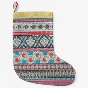 Seamless pattern with patchwork tiles. small christmas stocking