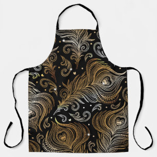 Seamless pattern with peacock feathers. Freehand d Apron