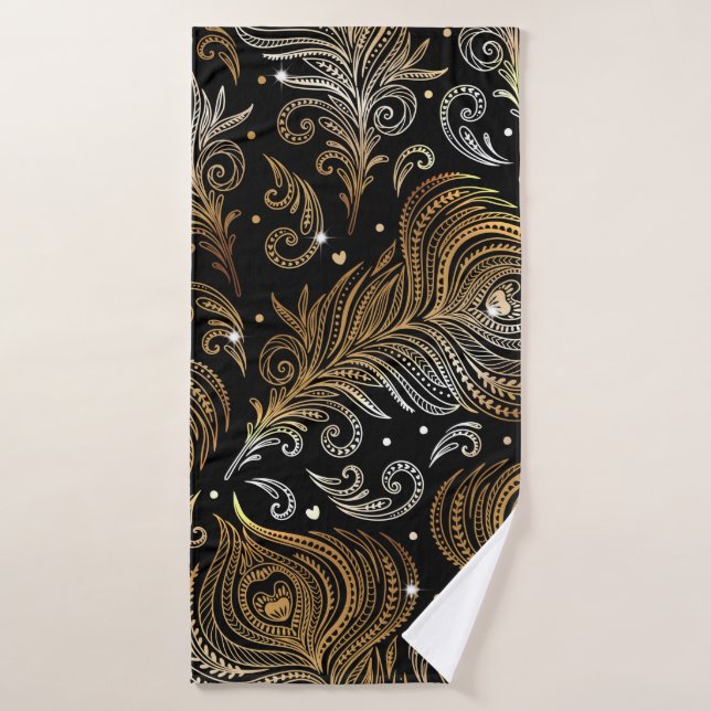 Seamless pattern with peacock feathers. Freehand d Bath Towel (Bath Towel)