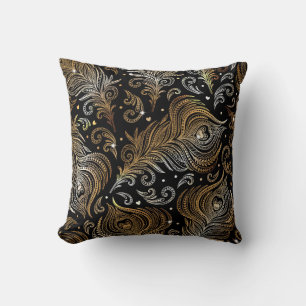 Seamless pattern with peacock feathers. Freehand d Cushion