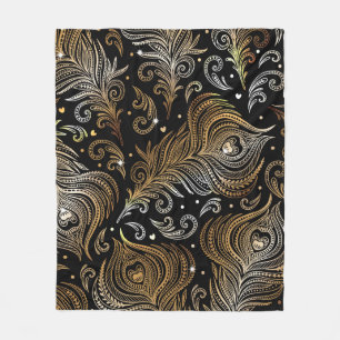 Seamless pattern with peacock feathers. Freehand d Fleece Blanket