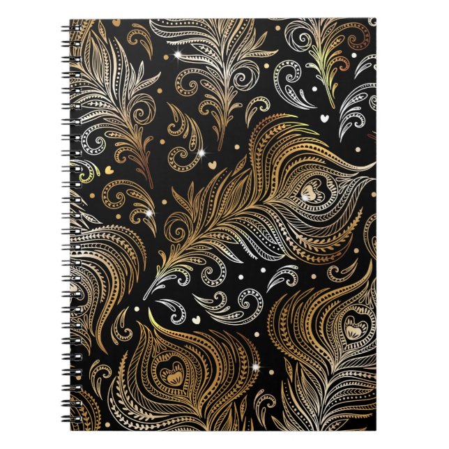 Seamless pattern with peacock feathers. Freehand d Notebook (Front)
