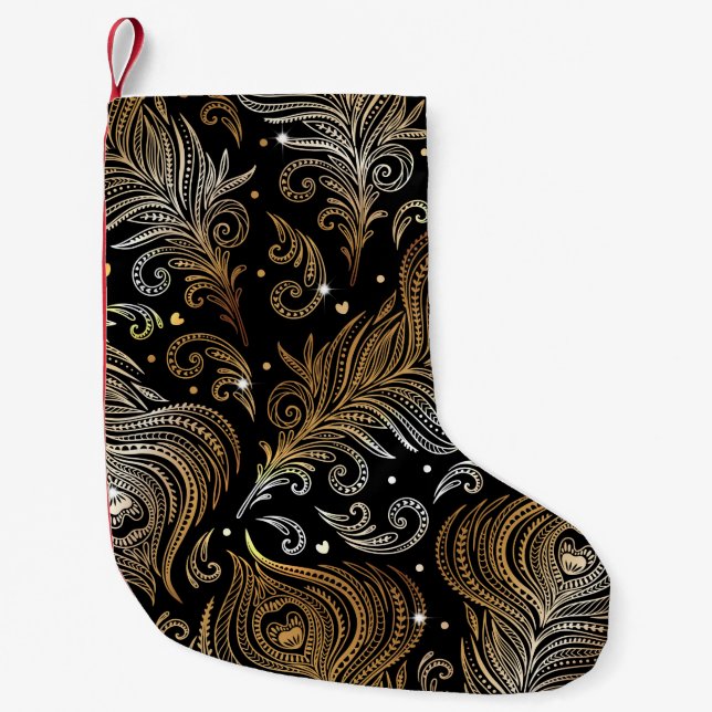Seamless pattern with peacock feathers. Freehand d Small Christmas Stocking (Front)
