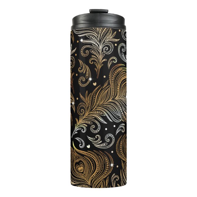 Seamless pattern with peacock feathers. Freehand d Thermal Tumbler (Front)