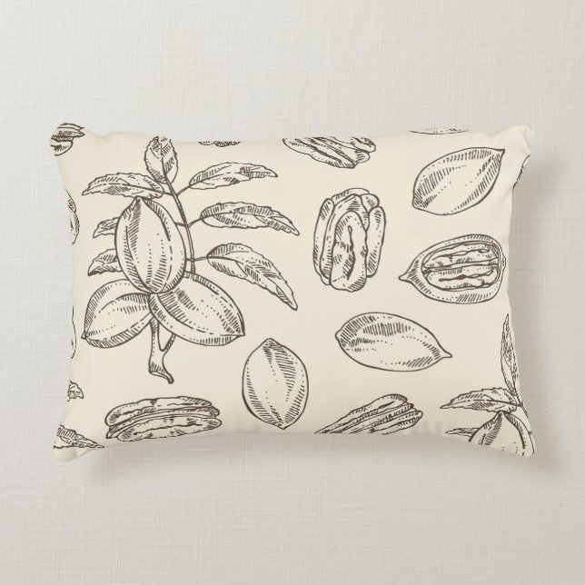 Seamless pattern with pecan: pecan nuts and leaves decorative cushion (Front)