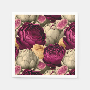 Seamless Pattern with Peonies and Artichokes Napkin