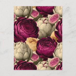 Seamless Pattern with Peonies and Artichokes Postcard