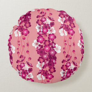 Seamless pattern with pink blossom roses round cushion
