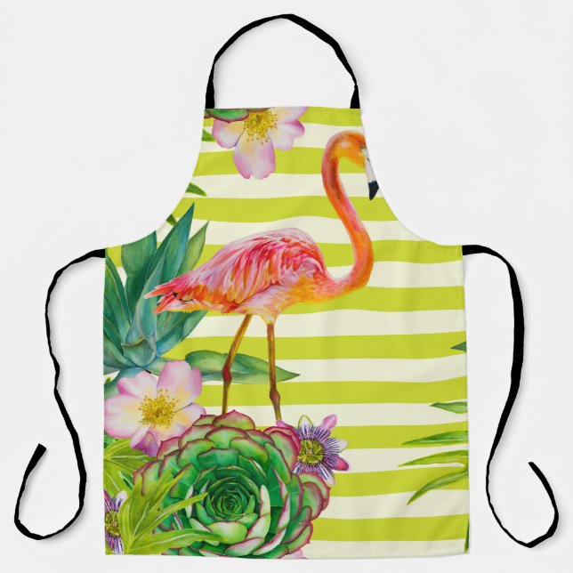 seamless pattern with pink flamingo and exotic tr apron (Front)