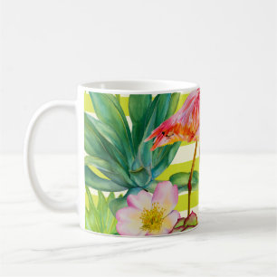  seamless pattern with pink flamingo and exotic tr coffee mug