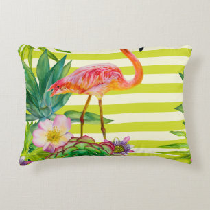 seamless pattern with pink flamingo and exotic tr decorative cushion