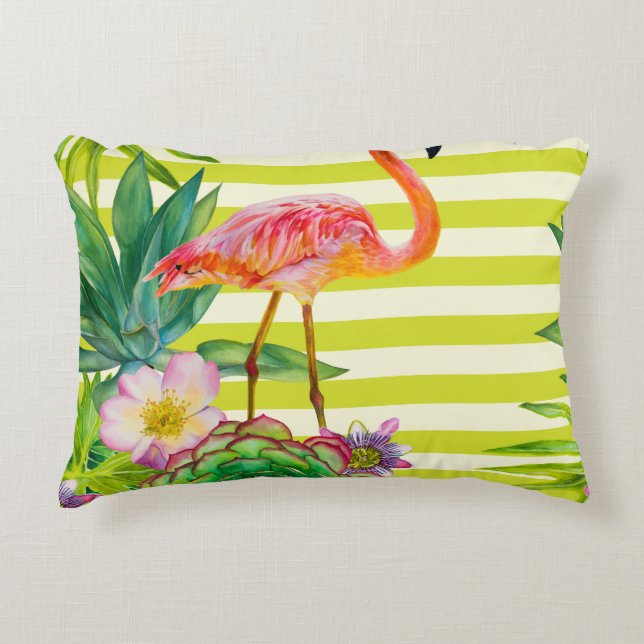  seamless pattern with pink flamingo and exotic tr decorative cushion (Front)
