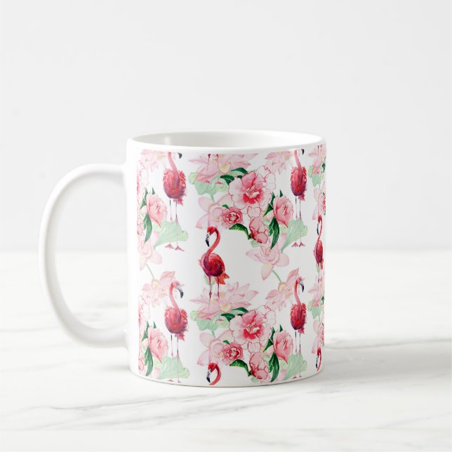 Seamless pattern with pink flamingo coffee mug (Left)