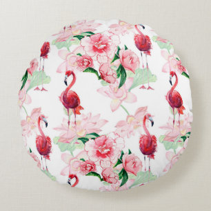 Seamless pattern with pink flamingo round cushion