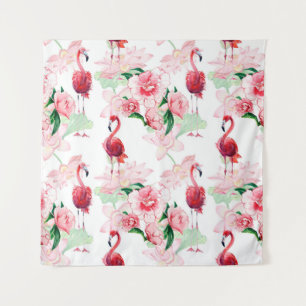 Seamless pattern with pink flamingo tapestry