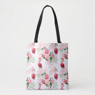 Seamless pattern with pink flamingo tote bag