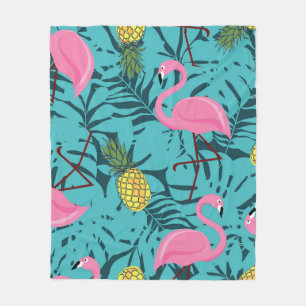 Seamless pattern with pink flamingos and green pal fleece blanket