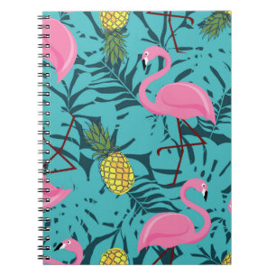 Seamless pattern with pink flamingos and green pal notebook