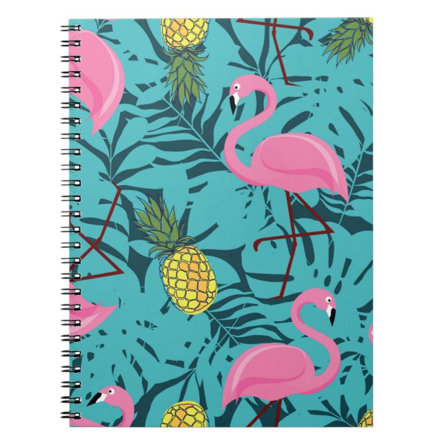 Seamless pattern with pink flamingos and green pal notebook (Front)