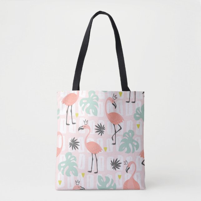 Seamless pattern with pink flamingos and palm leav tote bag (Front)