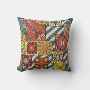 Seamless pattern with portuguese tiles in talavera cushion