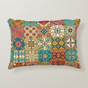 Seamless pattern with portuguese tiles in talavera decorative cushion