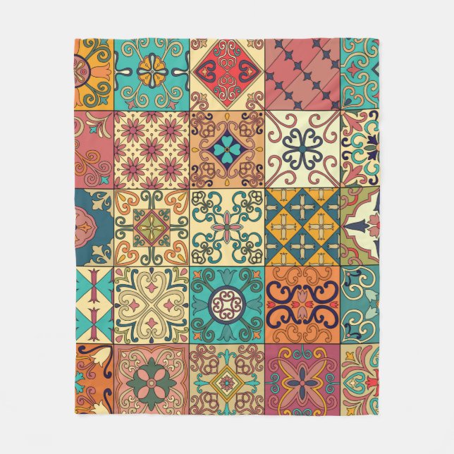 Seamless pattern with portuguese tiles in talavera fleece blanket (Front)