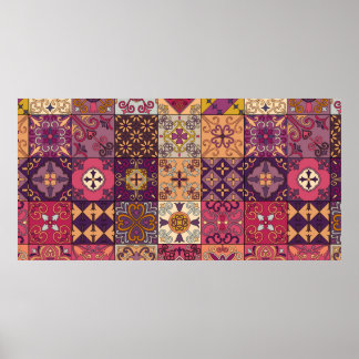 Seamless pattern with portuguese tiles in talavera poster
