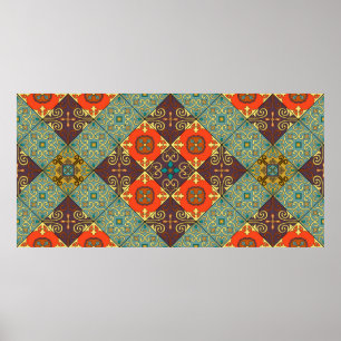 Seamless pattern with portuguese tiles in talavera poster