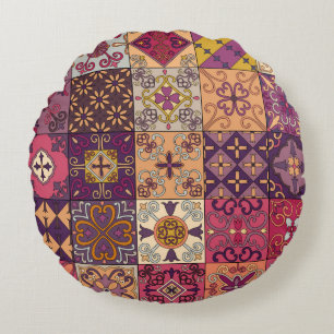 Seamless pattern with portuguese tiles in talavera round cushion