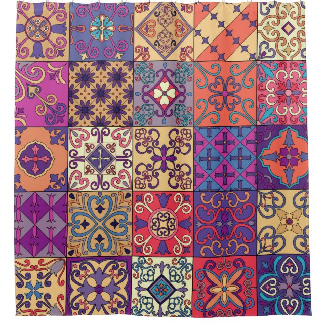 Seamless pattern with portuguese tiles in talavera shower curtain (Front)