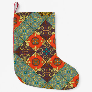 Seamless pattern with portuguese tiles in talavera small christmas stocking
