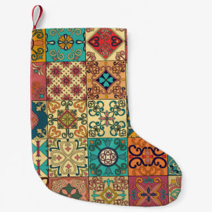 Seamless pattern with portuguese tiles in talavera small christmas stocking