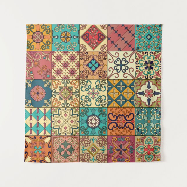 Seamless pattern with portuguese tiles in talavera tapestry (Front)