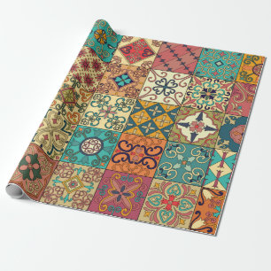 Seamless pattern with portuguese tiles in talavera wrapping paper