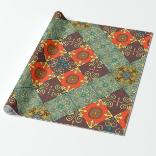 Seamless pattern with portuguese tiles in talavera wrapping paper