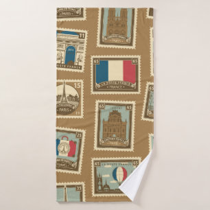 seamless pattern with postage stamps on theme of bath towel