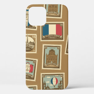  seamless pattern with postage stamps on theme of  iPhone 12 case
