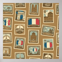 seamless pattern with postage stamps on theme of