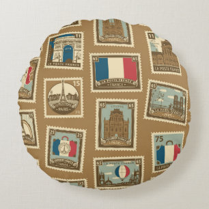  seamless pattern with postage stamps on theme of  round cushion