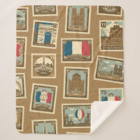  seamless pattern with postage stamps on theme of 