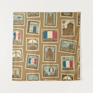  seamless pattern with postage stamps on theme of  tapestry