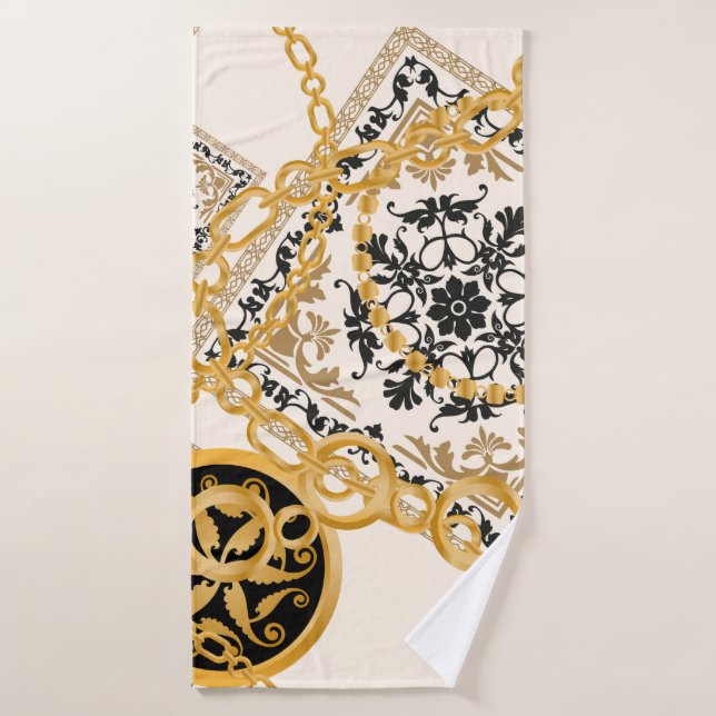 Seamless pattern with precious stones gold chains  bath towel (Bath Towel)