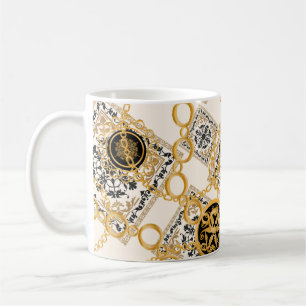 Seamless pattern with precious stones gold chains coffee mug