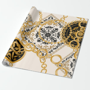 Seamless pattern with precious stones gold chains  wrapping paper