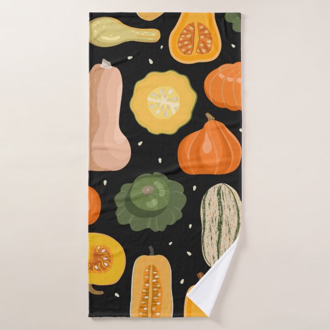 Seamless pattern with pumpkin and squash varieties bath towel (Bath Towel)
