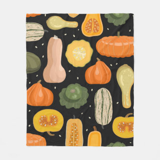 Seamless pattern with pumpkin and squash varieties fleece blanket